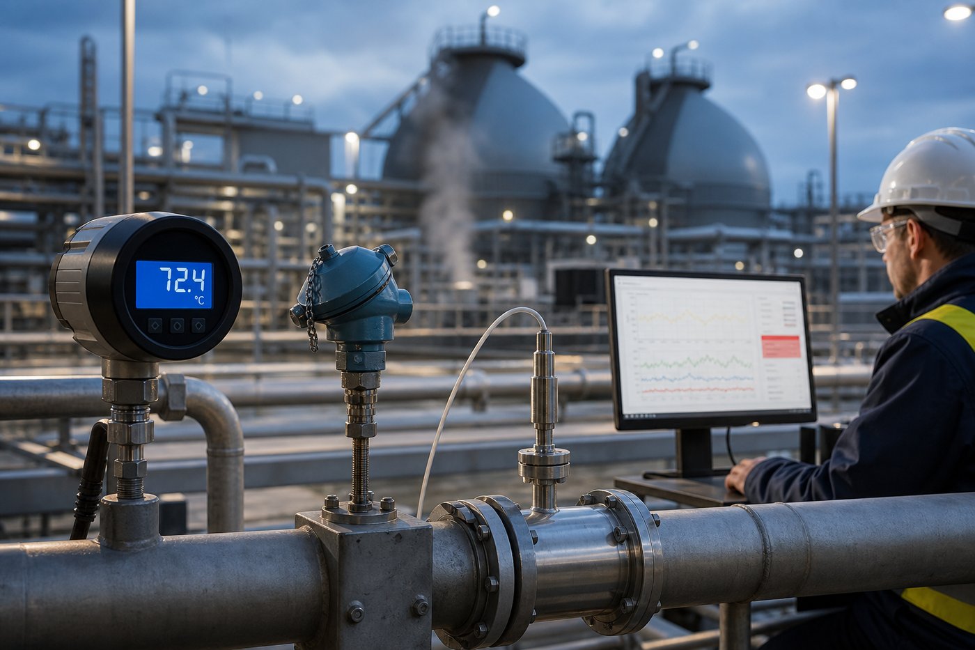 Temperature monitoring sensors and gauges at a wastewater treatment facility