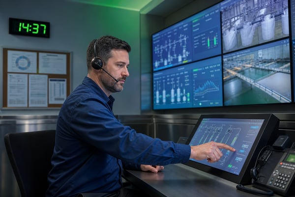 Operator monitoring facility systems on a phone-based remote monitoring control room display