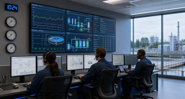 SCADA control room monitoring water and wastewater process operations
