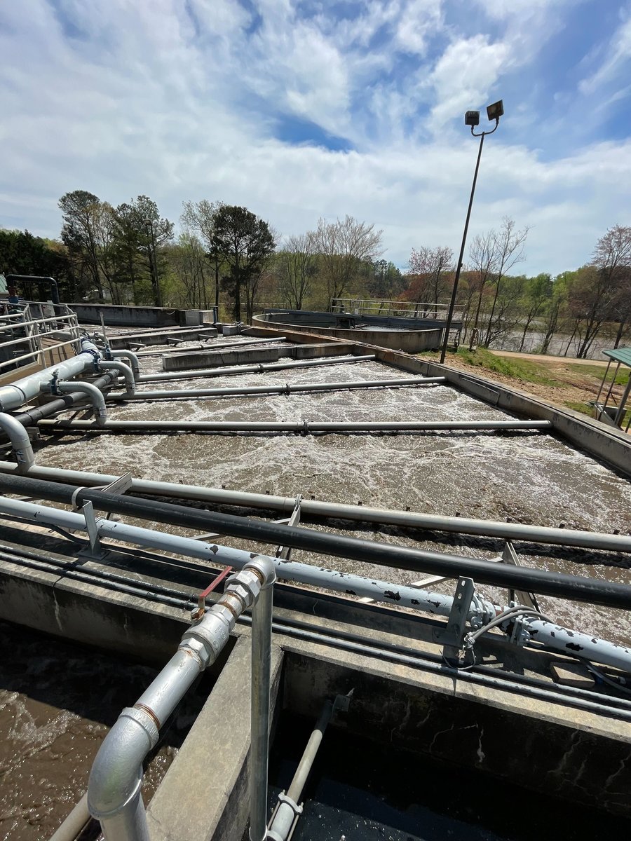 Aeration basins at a wastewater treatment plant